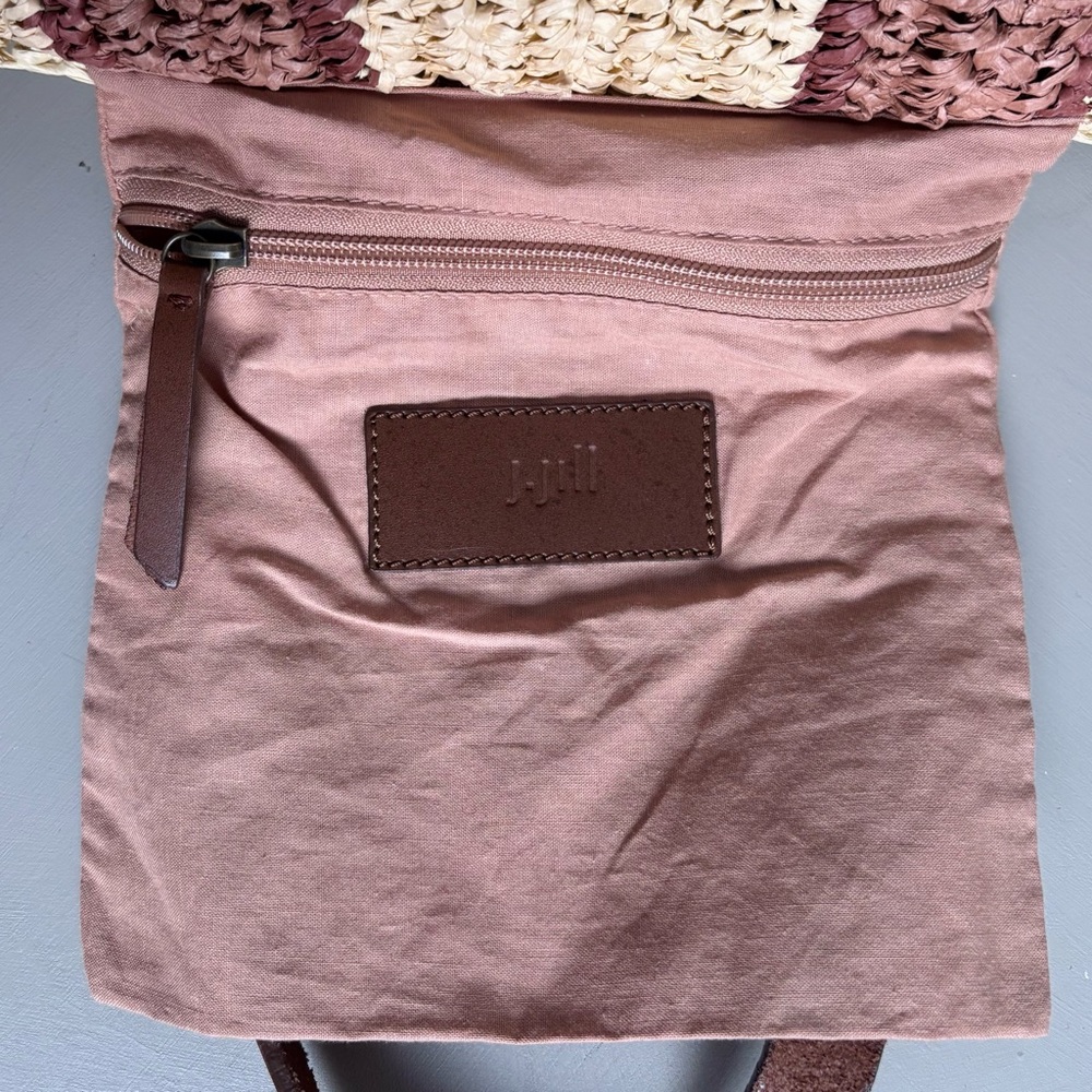 J. JILL Oversized Woven Straw Striped Tote Boho Vibes Leather Handle Market Bag - Picture 6 of 9